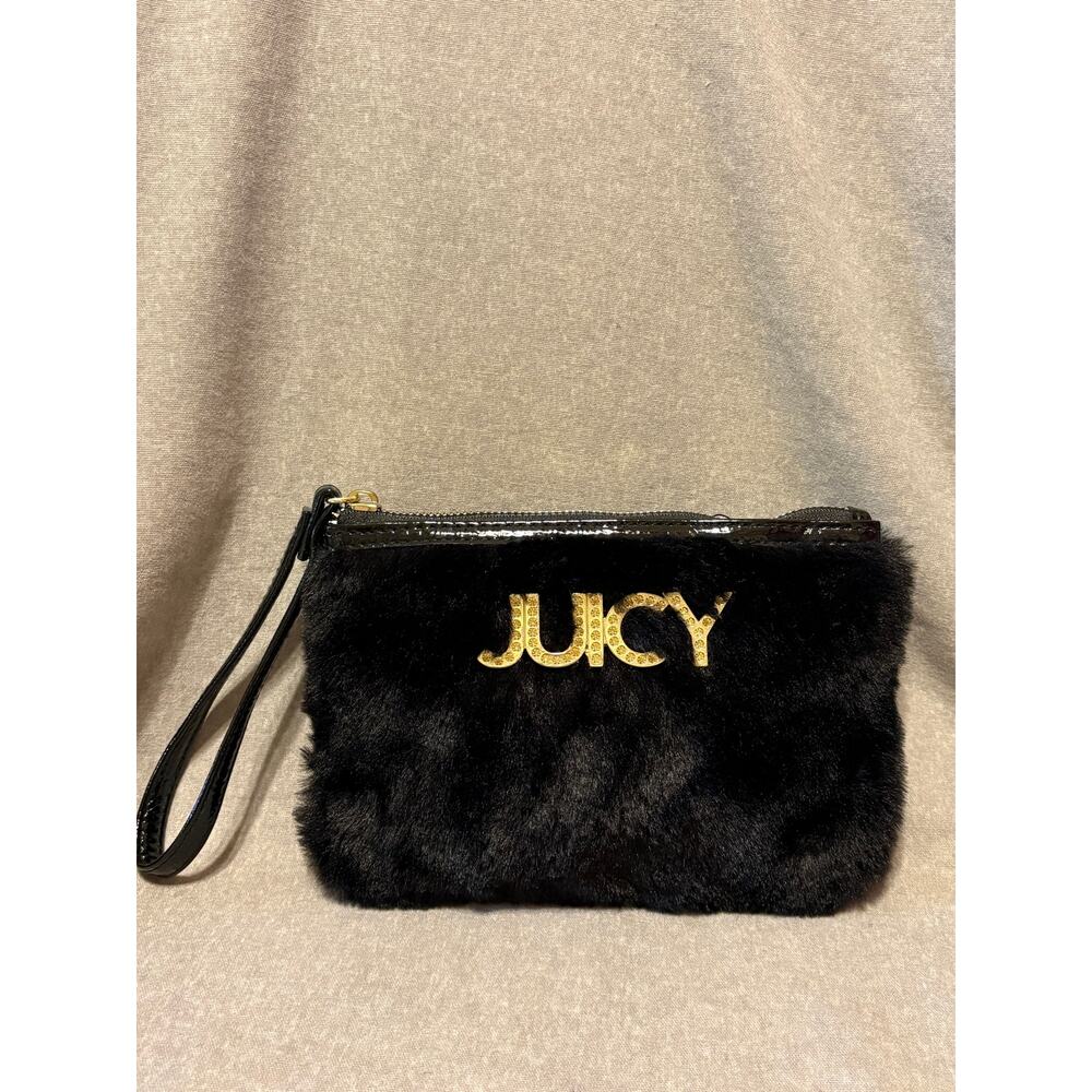 Juicy Couture Y2K Faux Fur Wristlet Bling Logo Never Used.